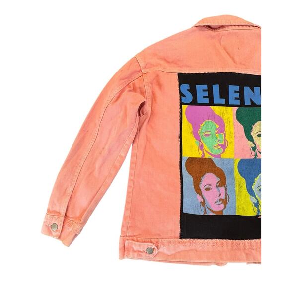 SELENA QUINTANILLA Queen of Tejano Music Upcycled Retro Pink Denim Jacket Size L - Picture 9 of 13